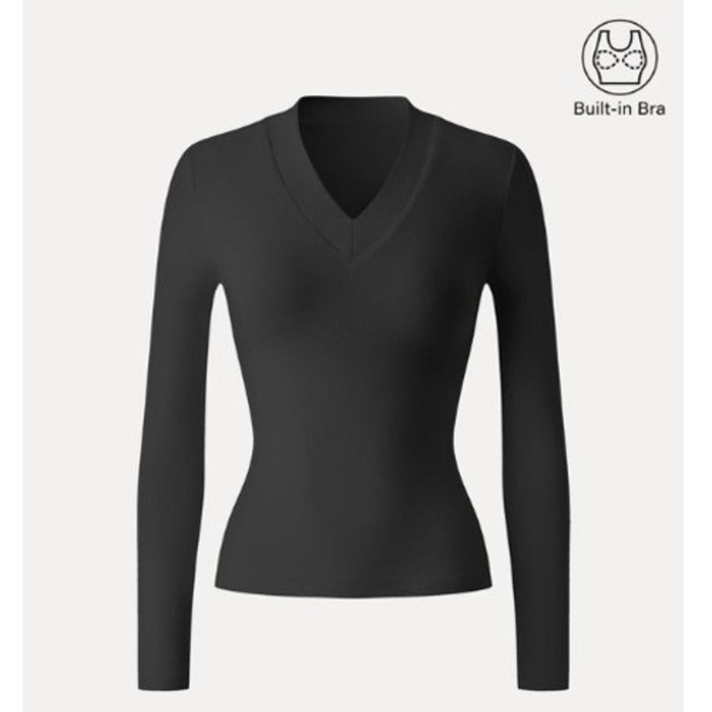 OGL Essential V-Neck Wide Binding Slimming Bra Top Black XS Long Sleeve NWT